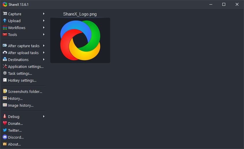 ShareX main window showing workflow list and interface